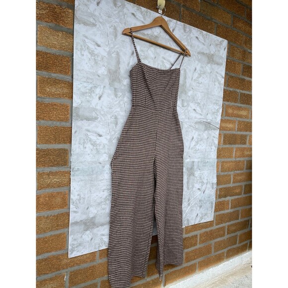 Reformation Overland Linen Jumpsuit In Tartine Check (Brown/Tan Checkered) sz2 - Picture 4 of 13